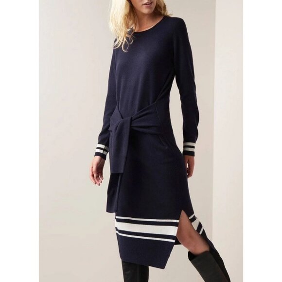 Sandro Cashmere Wool Stripe Midi Knit Sweater Bryone Dress Preppy Paris Academia - Picture 14 of 14